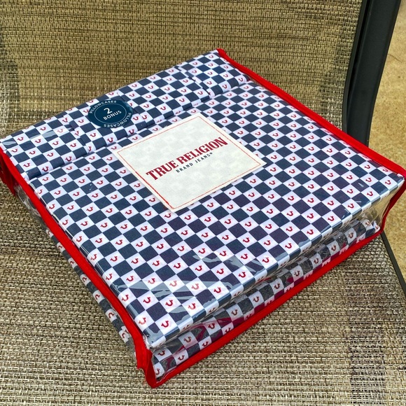 True Religion Blue Red White Plaid Polyester QUEEN Sheet Set 6pc - Picture 7 of 12